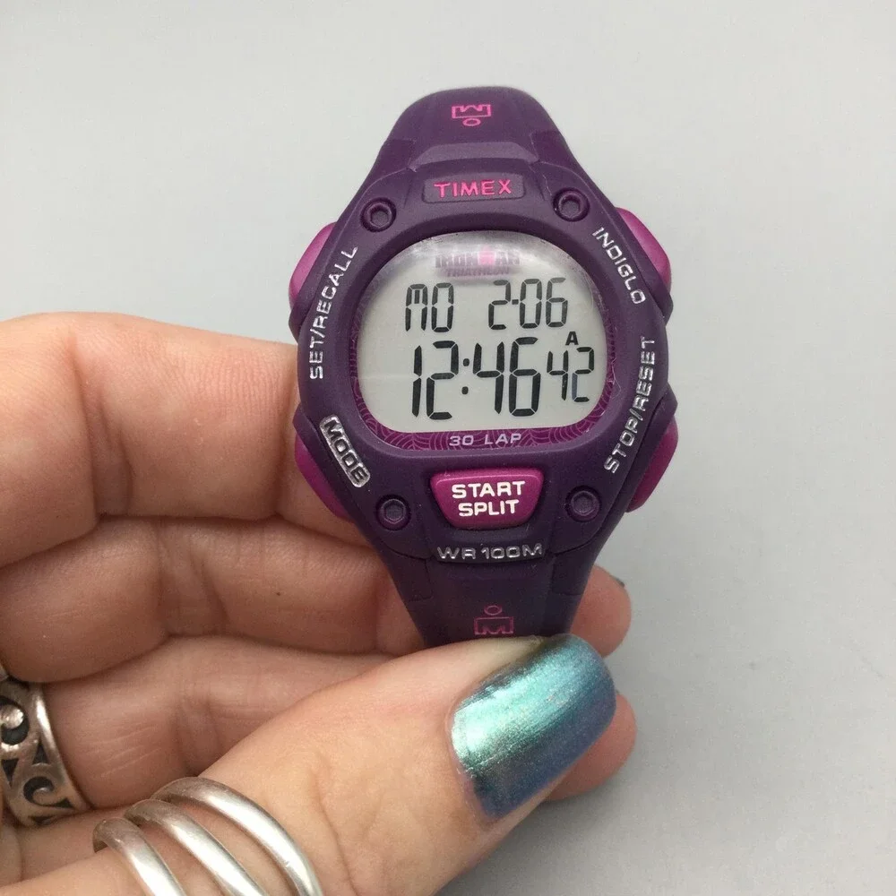 Timex Ironman Triathlon Womens Watch 34mm Digital Purple Indiglo New Battery